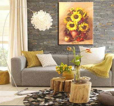 China Impressionist Handmade Oil Paintings Oil On Canvas Painted Flower Sunflower Oil With Table Flower Vase Painting For Wall Decor for sale