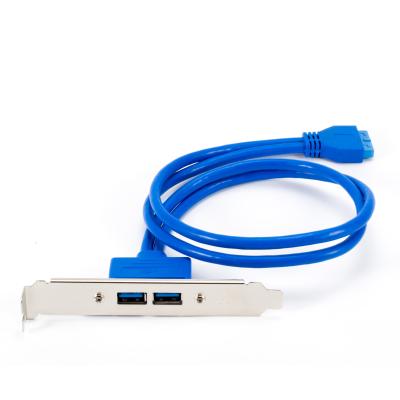 China COMPUTER 50cm 20 Pin To Dual Blue USB 3.0 Panel Expansion Bracket Header Cable for sale