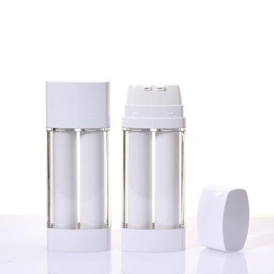 China Multi Chamber 15ml Double Tube Empty Cosmetic Double Chamber 2 In 1 Plastic Cosmetic Airless Bottle Lotion Pump Bottles for sale