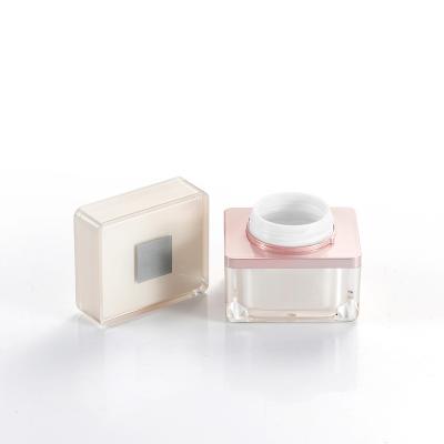 China Double Wall Personal Care Products Acrylic Square Cream Container Jar Cosmetic With SCREW LID for sale