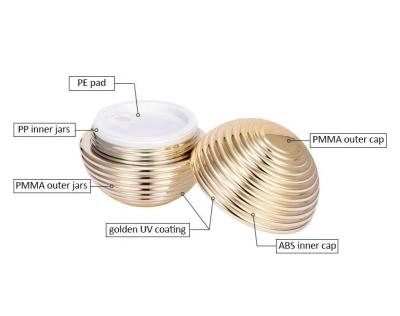 China Cosmetic empty jars gloden round UV coating cosmetic cream bottle with screw lid for sale