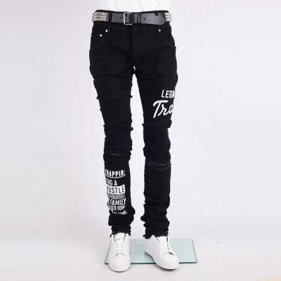 China SUSTAINABLE EDGE DENIM 2021 New Fashion Custom Stacked Embroidered Black Jeans Printed Jeans Men for sale