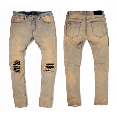 China New Design Custom Slim Vintage Style Jeans Men's Ripped Patch Waterproof And Back for sale