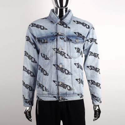 China Breathable EDGE DENIM Screen Printed Overall Blue Denim Men Jacket for sale