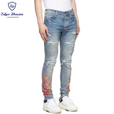 China Breathable Edge Denim Mens Jeans Pants Pants Skinny Blue Ripped Logo Blank Mens Denim Jeans Middle Holes OEM/ODM China Custom Factory for sale