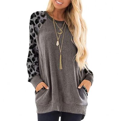 China Women's Leopard Shirts Round Neck Raglan Pullover Casual Long Sleeve Tops Anti-Shrink for sale