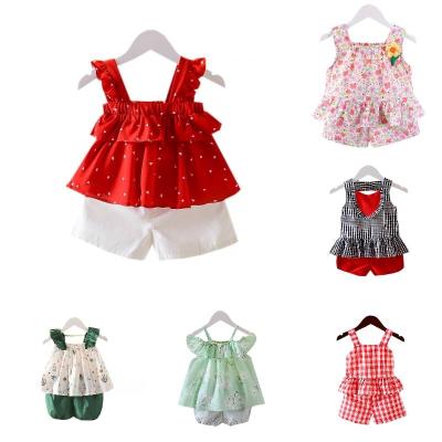 China Fresh New Summer Children's Casual Suit Girls' Suspender Small Top Shorts Two Piece Set for sale