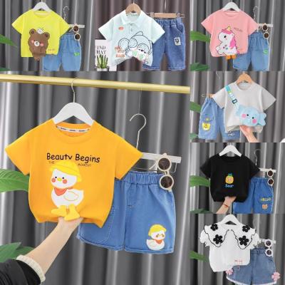 China Casual Children's Girls' Clothing Set Summer Babies' Shorts Sleeve T-Shirt Shorts Two-Piece Children's Clothing Set for sale