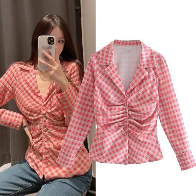 China 2023 New Spring Women's Autumn Korean Fashion Loose Chiffon Shirts Color-blocking Loose Shirts Color-blocking Long Sleeve Elegant Clothing for sale