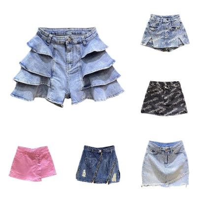 China QUICK DRY ruffle irregular skirt 2023 summer slim denim skirt buttocks a-line high waist for sale