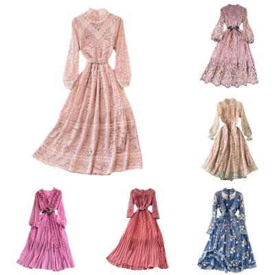 China Anti-wrinkle light and mature style stand collar dress with lantern sleeves, spring and fall style, waist close, slim, knee-length for sale