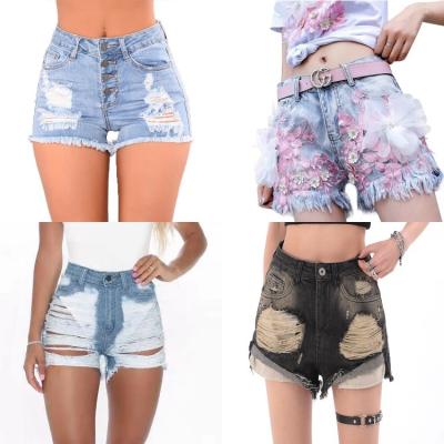 China New Fashion QUICK DRY Women Summer Ripped Casual Club Tie Bottom Dye Printed Short Jeans Denim Pants for sale