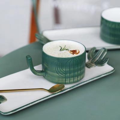 China Viable Cactus Tableware Series Green Tea Cup and Saucer Breakfast Coffee Cup Tea Set for sale