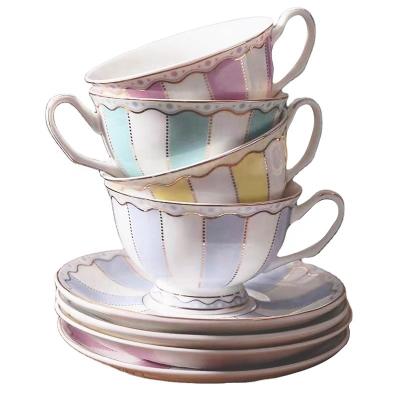 China Viable Wholesale English Stripe Milk Tea Set Afternoon Mug Coffee Tea Cup Ceramic Set for sale