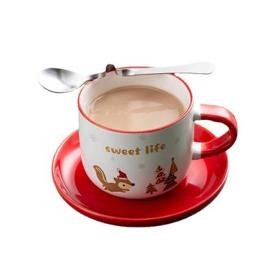 China Sustainable Ceramic Breakfast Coffee Household Cup And Saucer Household Mug Christmas Gift for sale