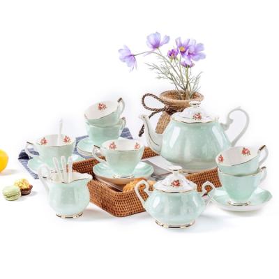 China Albert Coffee Set Royal Wholesale Viable 15 PCS Bone China Tea Cups With Teapot Tea Ceramic Coffee Sets for sale