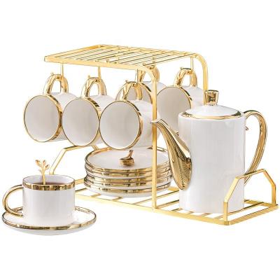 China Sustainable Minimalist Ceramic Coffee Cup Set Household Afternoon Tea Cup And Saucer White Color Tea Set for sale