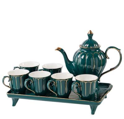 China China Modern Design Viable Wholesale Ceramic Teapot Set With 6 Pcs Porcelain Cups 1 Tray for sale