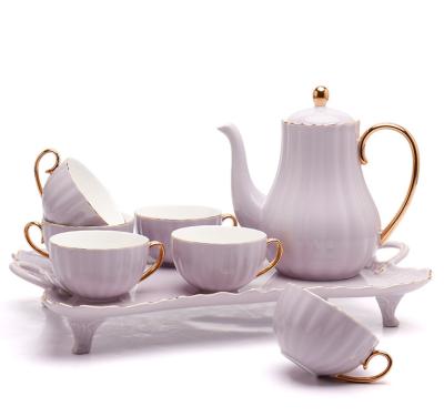 China Viable Elegant White Pumpkin Ceramic Afternoon Tea Coffee Mugs Set Bone China Porcelain Teapot Set With Gold Handle for sale