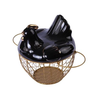 China Steamable Gold Wire Chicken Egg Baskets Egg Basket Hand Painted Hen with Pattern 6 Different Color for sale