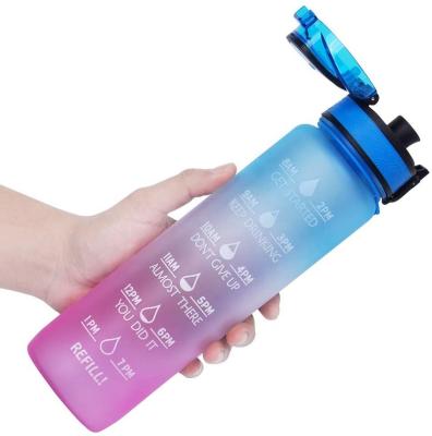 China Sustainable Large 32oz Bottle With Motivational Time Marker And Removable Strainer BPA Free Plastic Water Bottle for sale