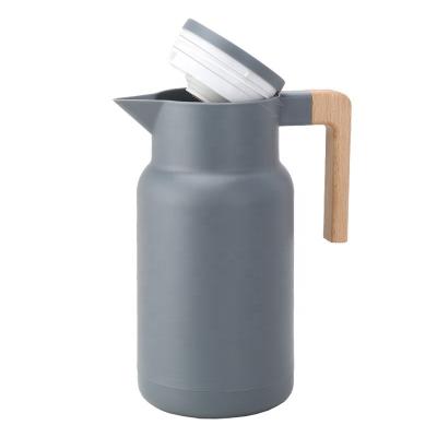 China Viable Nordic Household Thermos Glass Thermos Handle 1L Glass Heat Insulation Kettle and Wooden Coffee Pot for sale