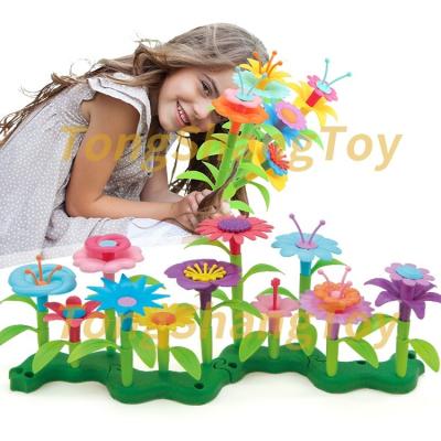 China Building Toy Kids 52 Pcs Build-A-Bouquet Flower Arrangement Playset Garden Flowering Stacking Building Toys Block Set for sale