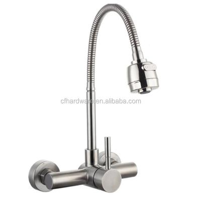 China Thermostatic Mixer Tap SUS304 Stainless Steel Wall Mount Kitchen Sink Faucets Double Handle Hot And Cold Water Faucet With 360 Swivel Flexible Spray for sale