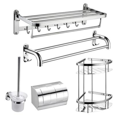 China Cheap Viable Stainless Steel Bathroom Hardware Accessories Set With Towel Holder Paper Rack Toilet Reading Brush Storage Shelf for sale