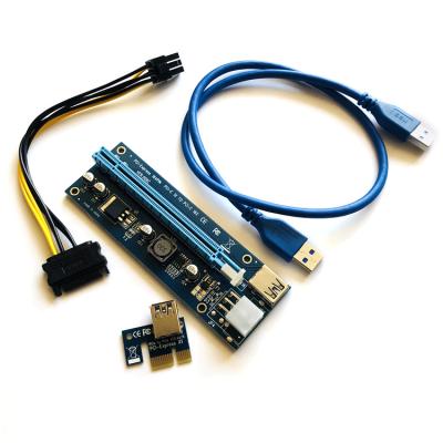 China NEW GPU PCI-E x1 to x16 Powered Riser 6 pin PCIe and SATA with USB 3.0 Blue VER006c 007S 008S 009S approx 13cm x 4.5cm x 1.5cm / 5.12