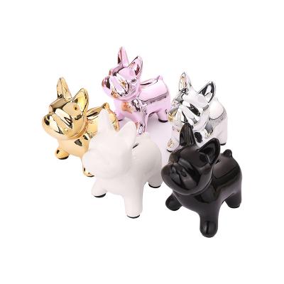 China New Customized 2020 Fashion Platinum Porcelain Sculpture French Bulldog Shaped Ceramic Statue Children's Coin Money Saving Box for sale