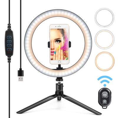 China Desktop Live Makeup Photography AnchorNetwork Red Man Mount 10 Inch 26cm LED Live Fill Ring Light YouTube Video With Video Makeup Studio Tripod Stand Phone Holder for sale