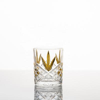 China Wholesale 310ml Stocked Lead Free Gold Plating Whiskey Etched Glass for sale