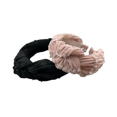 China MIO Chiffon Knotted Headband Elegent Style European and American Solid Colors Hair Loop Band Turban Hair Elastic Cut Accessories for sale