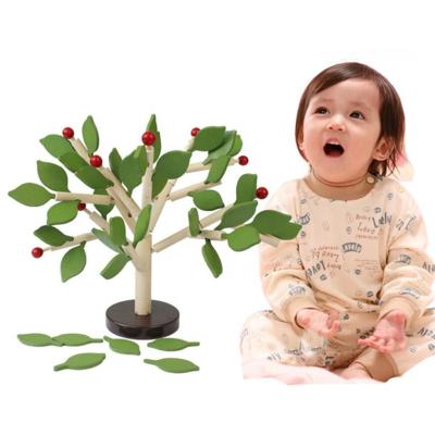 China Inserting Toys For Children Toys 3D Building Blocks Educational Wooden Assembled Tree Green Leaf Tile Game for sale