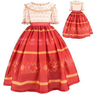 China 2022 Orange Spring Printed O-Neck Ceremony Half Sleeve Lovely Children Breathable Princess Dress for sale