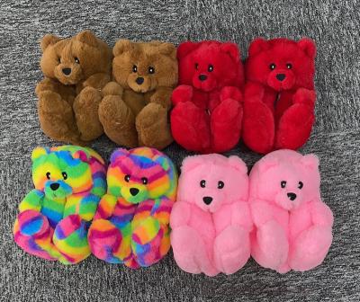 China Plush Bedroom Slippers Hot Selling Customized Plush Slippers Children Massage Teddy Bear Indoor Women Slippers for sale