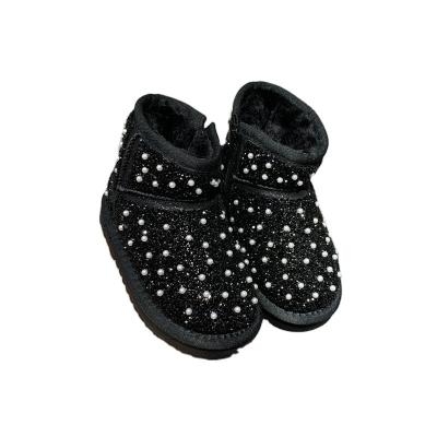 China 2020 Winter New Fashion Children's Fashion Rhinestone Pearl Cotton Shoes Girls Princess Kid Boots Baby Snow Boots Breathable Ankle for sale