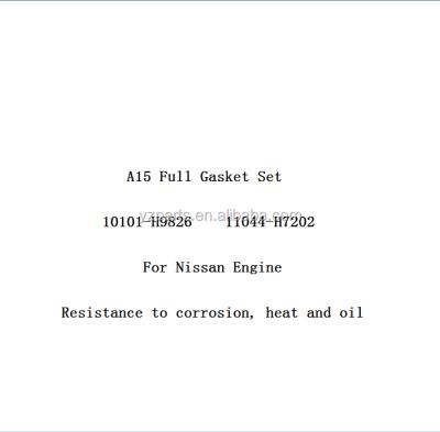 China For nissan A15 full gasket kit 10101-H9826 11044-H7202 A15 cylinder head gasket for nissan A15 1487cc engine for sale