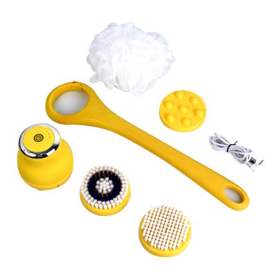 China Custom Silicone Electronic Electric Ultrasonic Rechargeable Back Body Scrubber Spinning Device Massager OEM/ODM Long Handle Cleaning Brush for sale