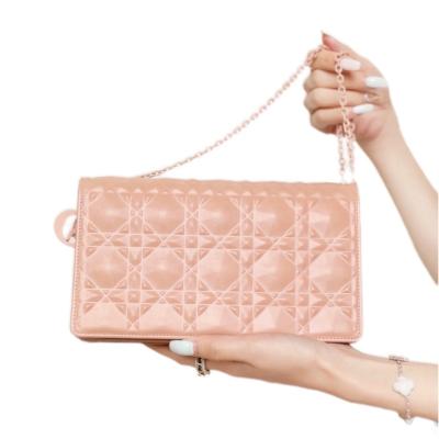 China Hot Fashion Recommend Fashion Blue French Famous Brand Designer Patent Leather WOC Summer Rose Color Luxury Chain Bag for sale