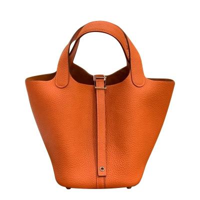 China Bright orange leather quality clemence SSS material sliver material peck 18 color summer handmade luxury fashion fue color handbag for sale