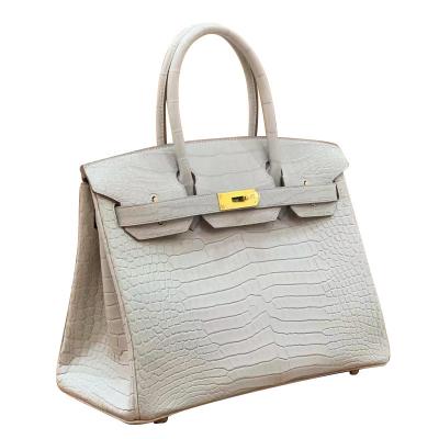 China Famous Stunning Fashion Style Crocodile Color Dress Designer White Luxury Pure Leather Evening Stunning Alligator Handbag for sale