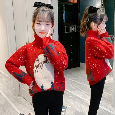 China 2020 Anti-wrinkle Boutique Christmas Clothes Kids Girls Christmas Sweater Turtle Neck Sweater for sale