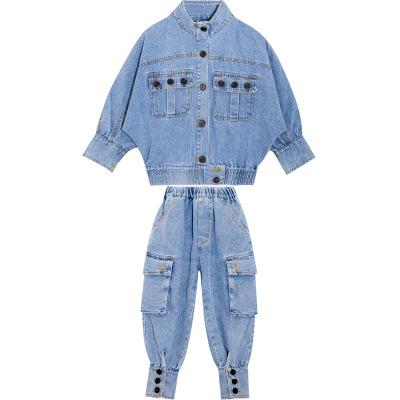 China 2020 Hot Selling Hip Hop Children's Jeans Suit Girls Solid Color 2 Piece Set for sale