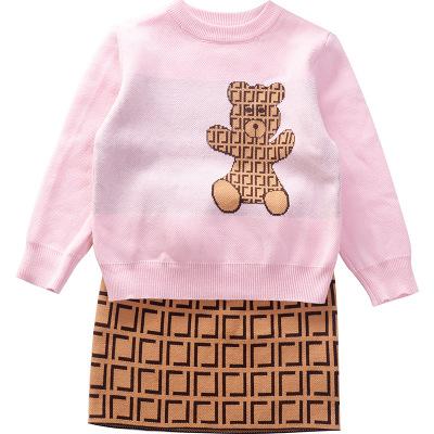 China Casual Boutique Kids Skirt Two Piece Cartoon Sweater Kids Sets Girls Dress Sets for sale