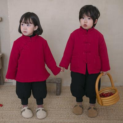 China Chinese Style Children Boys Winter Clothing Set Solid Color Baby Two-Piece Set Warm Clothes for sale