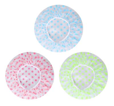 China Luma Stocked Customize Reusable Logo Shower Hats Elastic Band Bath Hair Cap Waterproof Bath Caps Plastic For Women Ladies Spa Salon for sale