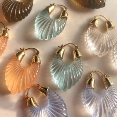 China Dazan's new Amber Color Cheap Wedding Trendy 18k gold 2021 acrylic plated high quality candy fan earrings for women for sale