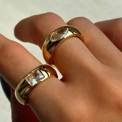 China FASHIONABLE Dazan New Stainless Steel Gold Plated Horse Eye Zircon Adjustable Wedding 2021 High Quality Custom Made Chunky Rings For Women for sale